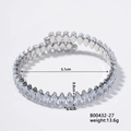Silver open rhombus bracelet with marquise-cut zircons and flexible design detail - Silver Base with Clear Gem (B00432-27)