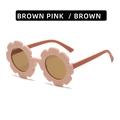 Kids flower-shaped sunglasses in brown pink frame and brown tinted lenses - Matte Beige Pink Frame Orange Temple Brown Lens
