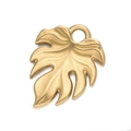 Gold plated stainless steel monstera leaf pendant with matte finish for DIY jewelry - Gold 547# Monstera Leaf / 15*19.5mm