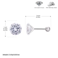 Ασημένια σκουλαρίκια 925 sterling silver με ζιργκόν 5Α 1.2ct και βιδωτό κούμπωμα - Ασήμι 925 Επιπλατινωμένο - 7mm Μοϊσανίτης 1.2ct