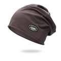 Modische dunkelbraune Slouch-Beanie-Mütze für Damen und Herren mit kreativem Patch - Einheitsgröße / Braun