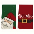 Set of two Christmas kitchen towels featuring Santa Claus and HOHOHO patterns - Santa Head and Belt Style (MJBT66-70) / 2 Pieces/Pack (40*60cm)