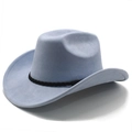 Close-up of light blue felt western cowboy hat with a braided black band detail - M(56-58cm) / Light Blue (Suede)