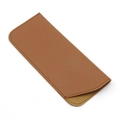 Top-down view of a brown PU leather eyewear pouch with soft beige fabric lining - 157mm*65mm / Apricot