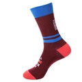 Chaussettes de sport rétro en coton rouge foncé et bleu avec motifs de lettres - Marron Couleur Bloc