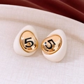 Orecchini vintage bianchi e oro a forma ovale con motivo nero numero 5 retrò - 71# Perno in Argento Oro Bianco Placcato Oro Vero