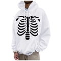White fleece hoodie with black skeleton rib print for men and women street style - S / Tops / White