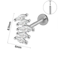 Silver stainless steel labret stud with five marquise white zircons in curved design - 1X8mm (Push-in) / Curved Five Stone Style (#1)