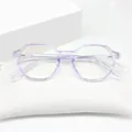 Octagonal light purple transparent anti-blue light glasses with white leather pouch - Light Purple