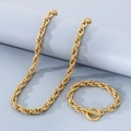 Golden titanium steel twist chain necklace and OT buckle bracelet set for men and women - Bracelet 21cm / Style A Gold