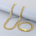 Conjunto de collar y pulsera Figaro de acero inoxidable dorado con cierre cuadrado - Estilo A / Collar 13mm 60cm / Dorado