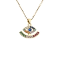 Golden evil eye pendant necklace with colorful zircons on a clean white background - Curved Multi-color Eye