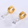 Pendientes de aro dorados con doble colgante de circonita cúbica redonda brillante - Blanco