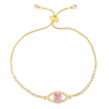 Adjustable gold evil eye bracelet with pink gemstone and zircon pavé on white background - Pink