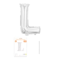 Silberner Folienballon Buchstabe L für Geburtstage mit Karte und Strohhalm verpackt - Buchstabe L / Silber