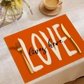 Orange Thanksgiving placemat with LOVE lives here print and fabric texture - Orange LOVE Lives Here