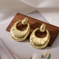 Elegant gold plated geometric earrings with curved design on dark wood background - Gold Textured Crescent (45028)