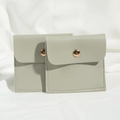 Minimalist sage green PU leather jewelry pouch with rose gold snap button closure - 8*8cm / Gray