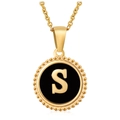 Collana in acciaio inossidabile placcato oro 18K con ciondolo nero tondo lettera S - Lettera S (Catena Inclusa) / Oro