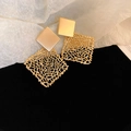 Minimalist golden geometric square drop earrings with a matte brushed texture finish - Gold Rhombus