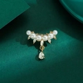 French vintage style golden alloy brooch with white pearls and teardrop crystal - 359# White Water Drop