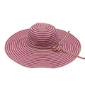Detail of striped sun hat with pink ribbon bow and textured woven wide brim - One Size (13cm Brim) / Pink & Beige (Bow)
