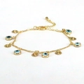 Bracciale dorato con ciondoli occhio blu e dischi metallici, lunghezza regolabile - Disco Radiante Malocchio