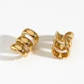 Three-layer hollow geometric ear cuff in gold-plated stainless steel for women - Gold Three-layer Hollow Curved Tube Style (KG017)