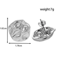 Silver irregular textured heart stud earrings in stainless steel with size dimensions - Silver Lava Texture Geometric Style (ER-1501)