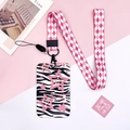 Rosa kariertes Schlüsselband mit Ausweishalter im Zebra-Print und Sternenmuster - Zebra Stern + Rosa Rautenband