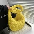 Quilted bright yellow dumpling bag with puffy pleated design and zip closure - Yellow