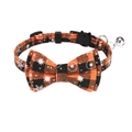 Orange and black checkered Christmas cat collar with silver bells and festive bowknot - Christmas Orange