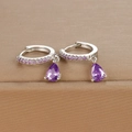 Detail of silver drop earrings with pear-cut purple zircon and pavé setting - Silver Purple Zirconia