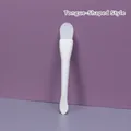 White double-ended silicone face mask brush with flat tongue shape head and a small scoop - OPP Bag / Tongue Shape