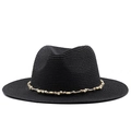 Detail of black straw fedora with hemp rope band and light wood beads ornament - Black