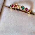 Adjustable gold ring featuring rainbow multi-colored gemstones in various geometric shapes - Adjustable Open / Multi-color Gemstone Row (J5619)