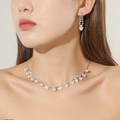 Silver bridal jewelry set featuring rhinestone X-fringe necklace and round pearl earrings - X-Shape Pearl Silver 2-Piece Set(DTN14026449PE)