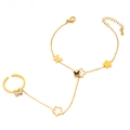 Gold butterfly and flower ring bracelet hand chain with shell inlays and zircons - Shell Flower Style