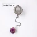 Stainless steel mesh tea strainer with purple fluorite raw stone crystal pendant - Purple Fluorite (Silver)