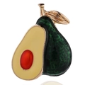 Creative avocado fruit brooch with green enamel and a red gemstone center core - Avocado B07899