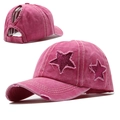 Casquette baseball en coton pour femme avec trou queue de cheval et patch étoile - Rose Poudré