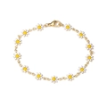 Detailansicht eines goldenen Kettenarmbands mit zwölf weißen Emaille-Gänseblümchen - Gänseblümchen Armband 17.5cm