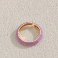 Adjustable golden open ring featuring purple enamel finish and small golden dots - Purple