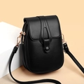 Bolso bandolera para móvil en cuero negro con patrón de lichi y detalles dorados - 13*20*8cm / Negro