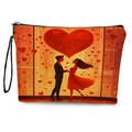 Orange romantic couple heart illustration makeup bag with wrist strap and black zipper - Couple Silhouette (With Wrist Strap)