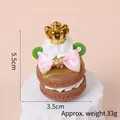 Chocolate macaron keychain with golden crown and pink bow, size 5.5x3.5cm, weight 33g - Gold Bead Chain / 037 Coffee Macaron Pink Bow
