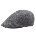 Classic grey and black plaid winter flat cap with thick wool blend texture and retro style - 58cm / Light Gray