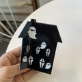 Ghost house Halloween hair claw clip in black acrylic with spooky white patterns - Ghost House