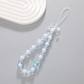 Handmade blue beaded phone charm with candy-colored bear and bow tie accessories - Blue Bow Bear Beaded (K2078)