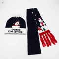 LED Christmas beanie and scarf set in navy blue with festive knit patterns - Set 23 (Dark Blue Santa Snowman)